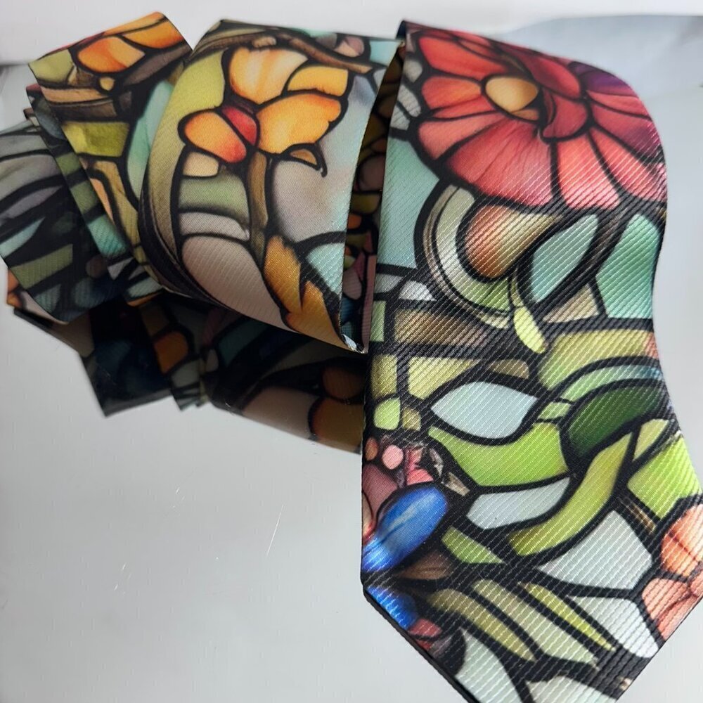 Stained Glass Tie Retro Designer Menswear Necktie Floral Art Nouveau Gift Deco - Picture 4 of 7